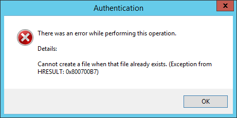 screenshot of error